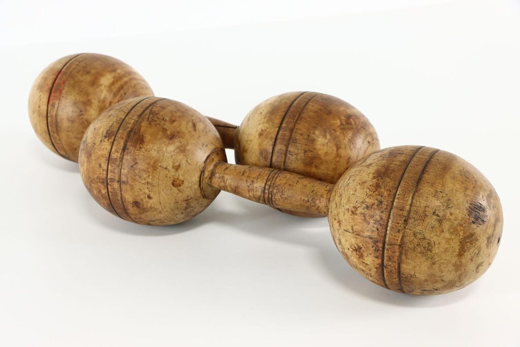 antique wooden dumbbells